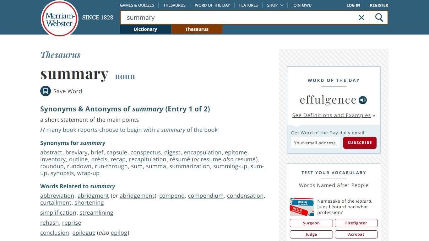 102 Synonyms & Antonyms of SUMMARY - Merriam-Webster